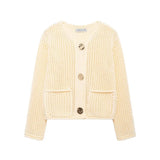 Fongt 2025 New Women's Solid-Color Casual Fashion Coarse Knit Long-Sleeved Sweater Cardigan Jacket