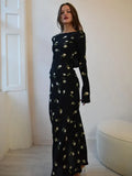 Chiffon Floral Print Long Sleeve Backless Maxi Dress High Split Elegant Slim Evening Dress 2023 Autumn Outfits-Outfit