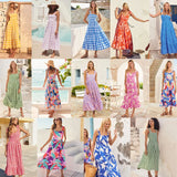 Fongt Summer Women's New Commuting Sleeveless Hot Girl Prints Long Sling Dress Women