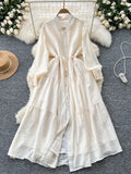 Fongt Fashion Casual Long-Sleeved Shirt Dress Women Loose Tidive With Long Skirt 0515