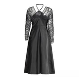 French Dress Women's Spring 2025 New Temperament Elegant Leisure Mesh Splicing Hanging Neck Waist