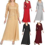 Wish Fashion Two-Piece Lace Cardigan Chiffon Dress Large Size Suit-Outfit
