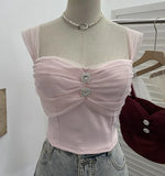 Fongt Shooting Net Red Pure Lust Folding Net Yarn Splicing Sling Sling Vest Bratie Short Sleeveless Top 8039