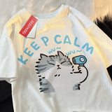 Keep Calm Cat Hair Dryer Print T-shirt-Outfit