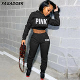 Pink Letter Print Sweatsuits Long Sleeve Hoodies And Jogger Pants Two Piece Sets Tracksuit Female Fall Winter
