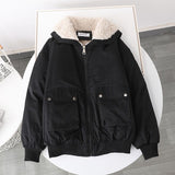 And Winter Plus Velvet Liner Candy-colored Tooling Women's Loose Coat Collar Wool Collar Imitation Lamb Student