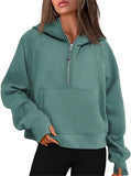 Fongt Autumn And Winter New Fashion Leisure Sports Half Zipper Hooded Short Plus Velvet Wear
