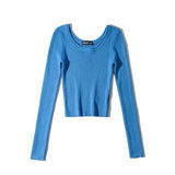 Women's Knitted Long Sleeve Solid Sweaters New Sexy Skinny Double O-neck Bottoming Knitwear 2021 Autumn Ladies Sexy Chic