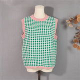 2022 Y2K New Women Sweaters Vest Sleeveless Oversized Spring Vintage Checkered Waistcoat Lady Tops