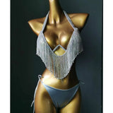 Diamond Tassels Bikini Set Swimwear Rhinestone Swimsuit Bling Stones Crystal Bathing Suit-Outfit