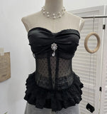 Fongt Eager Heavy-Working Transduce Mesh Lace Spliced Ribbon Ribbon Strap Chest Pad Tector Blouse 2721
