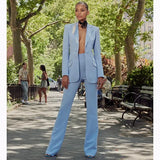 QUALITY Newest 2023 Designer Runway Suit Set Career Women's Slim Fitting Single Button Blazer Flare Pants
