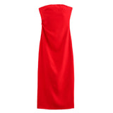 Fongt Folded Dress Design Autumn New Women's Breasts Collared Solid Color Dress