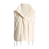 Fongt 2024 Niche Loose Vest Diamond Chain Trim Clip Cotton Sleeveless Jacket-Outfit