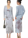 High-End Fishtail Dress Set For Women In 2024 Autumn New Style Slim Halter Dress + Cardigan-Outfit