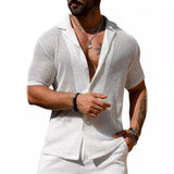 Fongt Men's Summer Cool Shirt Men's Casual Knit Hollow Out Breathable Short Sleeved Lapel Fashion Men's