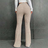 Fall New 2023 Solid Wide Pit Stripe Casual Knitted Wide-Legged Pants For Women Keep Warm In Autumn And Winter Streetwea-Outfit