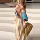 Fongt 2023 New Fashion Print Loose Shirt Slim Pants Suit Women-Outfit