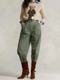 Fongt 2025 New Women's Dresses Cartoon Embroidered Bear Round-Neck Knitted Sweater