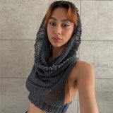 Fongt 2025 Fashion Trend Women's New Hooded Sleeveless Umbilly Knitted Solid Color Sweater