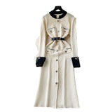 Fongt And Winter Small Fragrant Style Long-Sleeved Temperament Dress Elegant Metal Button Decoration Waist Open Fork Knitting Dress