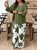 Fongt Women's Casual Loose Print Set