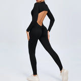 Fongt Zipper Long Sleeve Nude Yoga Jumpsuit Women Wear Fitness Sports Pants Tights-Outfit