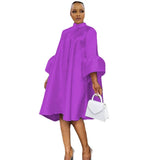 Fongt Horned Sleeve Button Cardigan Easing Size Women's Dress Party Dresses