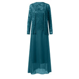 Elegant Long Dresses Women Solid Two Piece Lace Cardigan Chiffon Party Dress Plus Size Ceremonial Dress Ladies Vestidos-Outfit