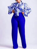 Fongt Women's Clothing 2025 Autumn And Winter Loose Large-Size Casual Print Long-Sleeved Shirt Broad Leg Pants Two-Set