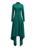 Fongt Summer New Long-Sleeved Dress High-End Irregular Lotus Side To Rectender A-Shaped