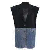 Fongt New Cowboy Splicing Colliding With Colored Shoulder Cotton Suit Sleeveless Vest Coat Female 1669