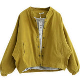 Spring New Women's Jacket Stand-up Collar Solid Color Copper Buckle Long Sleeve Short Tooling Art Coat Women Retro