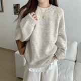 Fongt And Winter Soft-Cuffed Solid Color Long Sleeves Knitted Jersey Casual Bottom Korean Soft Lazy Wind Cover Sweater Female