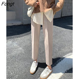 Beige Oatmeal Woolen Harem Pants for Women Korean New Autumn Winter Slim Black Capris Simple Casual Pants Female