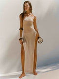 Fongt Dress Double Side High Fork Sling With Beautiful Back Knitted Dress Beach Hooded Woman