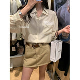 Fongt High-End Lace Pocket Design Shirt Women Spring New High-Waisted Work Clothes Half Short Skirt Two-Piece