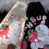 Cartoon Rabbit Strawberry Fruit Print T Shirts Student Girls Kawaii Tee High Quality Cotton Summer Short Sleeve Casual Tops-Outfit
