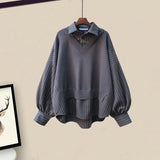 2024 Autumn New Patchwork Striped Shirts With Irregular Skirts Women's Two-piece Sets Oversized Female Fashion TH1346-Outfit