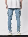 Fongt New Elastic Jeans Men's Side Pocket Slim Foot Skinny