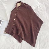 Women Versatile Knitted Scarf Solid Wraps Poncho Sweater with Buttons Autumn Winter Warm Shawl Cape