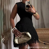 Fongt Summer New Women's Fashion Sexy Sleeveless Tuxedo Elegant Knitwear Dress