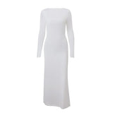 Fongt Autumn New Sexy Big Show Back Solid Color High Waist Temperament Slim Long Sleeve Dress
