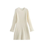 Fongt And Autumn New Women's Temperament Pure Color Familiar Round Collar Knitted Long-Sleeved Dress Slimming