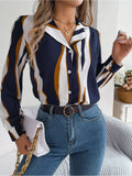 Shooting 2025 Spring And Summer Casual Hit Color Striped Suit Collar Long-Sleeved
