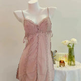 Fongt Pajamas Women 2025 New Summer Pure Lust Lace Spring And Autumn Small Breast With Breast Pad Sling Syringe Set