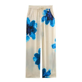 Fongt Casual Fashion Set Vertical Trousers Women's Autumn Big Flower Print Shirt