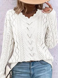 Fongt Women's Sweater Knitted Shirt Design Hollow V-Neck Long-Sleeved Hooded Top