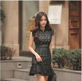 2022 High Quality Luxury Runway Women Summer Dress Sexy Sleeveless Lace Black White Fishtail