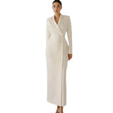 Fongt 2025 New Women's Clothing Solid Color Long-Sleeved Button Coat Suit Dress Women